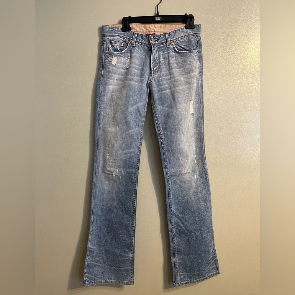Armani Exchange AX  Womens Bootcut Flare Light Wash Jeans 100% Cotton Blue Sz 6L
